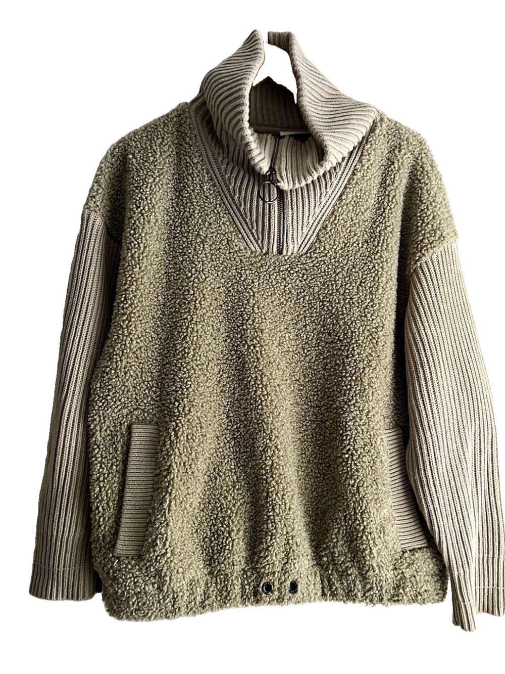 Varley Rogers Sage Grey Sherpa Ribbed Knit Half Zip